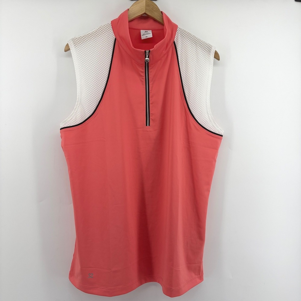 Daily Sports Womens XXL Sleeveless Golf Top Coral Pink White Mesh Quarter Zip
